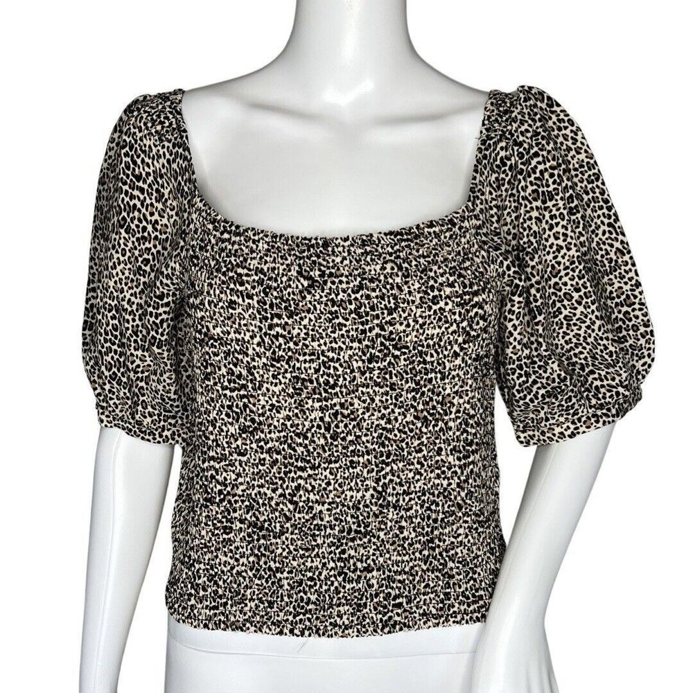 Sophie Rue Shirt Womens Large Brown Cheetah Animal Square Neck Cropped‎ Edgy